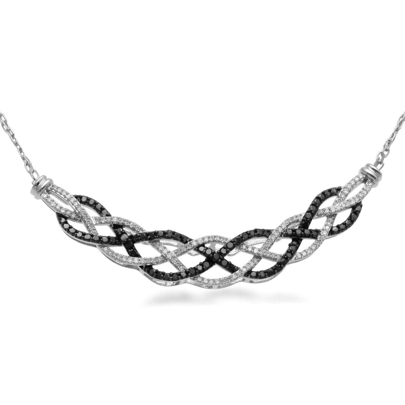 Jewelili Sterling Silver with 1/2 CTTW Treated Black and Natural White Diamonds Necklace