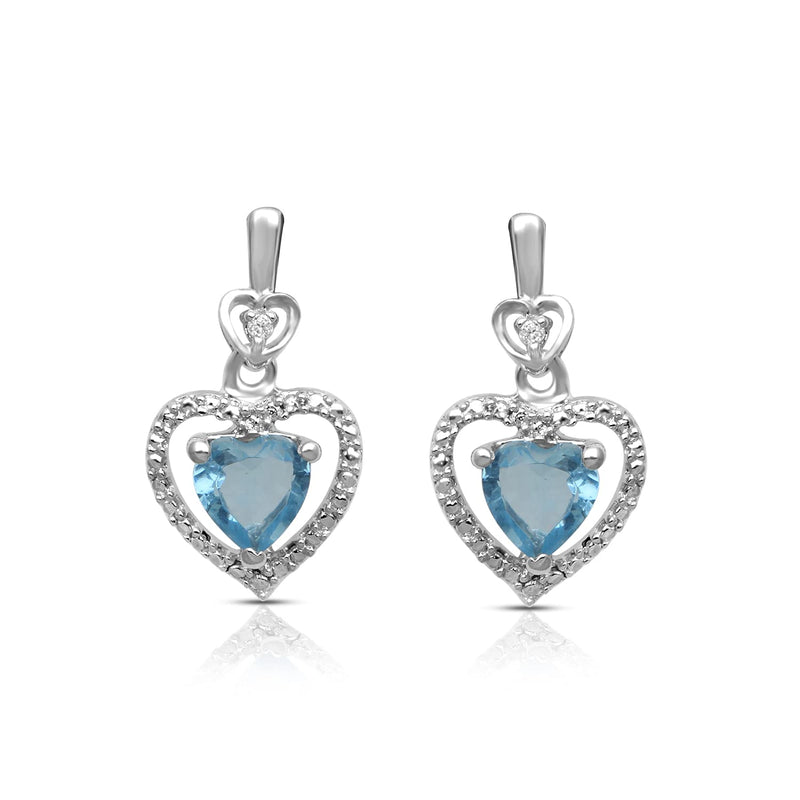 Jewelili Cubic Zirconia Ring, Earrings and Pendant Necklace Jewelry Set with Heart Swiss Blue Topaz and Round in Sterling Silver View 4