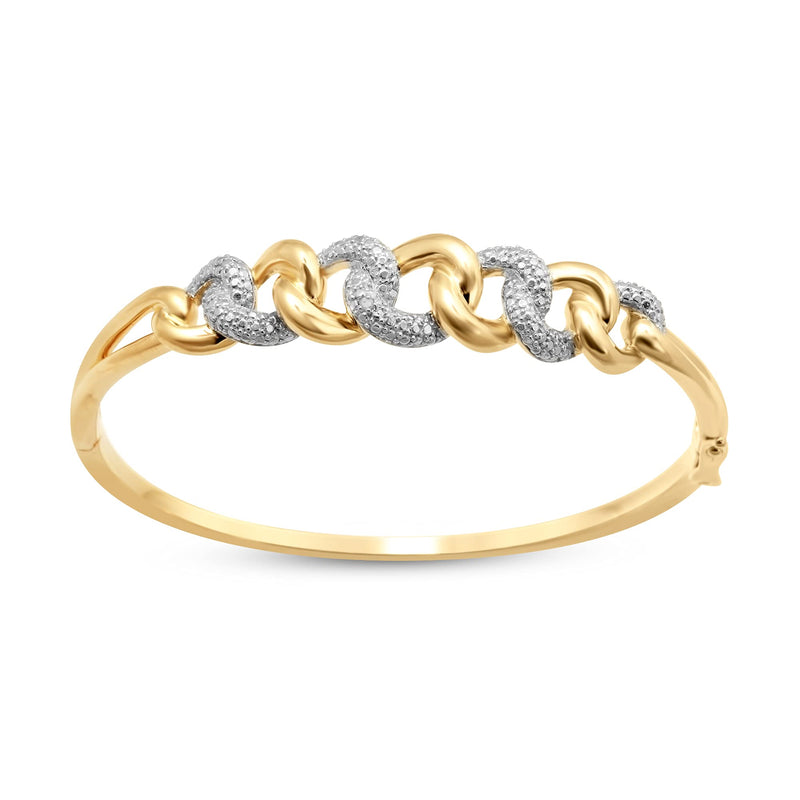 Jewelili Bangle Bracelet with Natural White Diamonds in Yellow Gold over Brass View 2