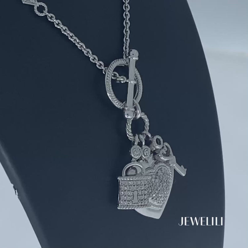 Heart Lock & Key Necklace 1/10 ct tw Diamonds Sterling Silver