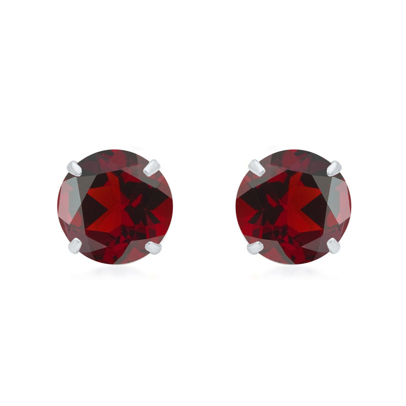 Jewelili Cubic Zirconia Solitaire Stud Earrings with Round Cut Ruby in 10K White Gold view 1