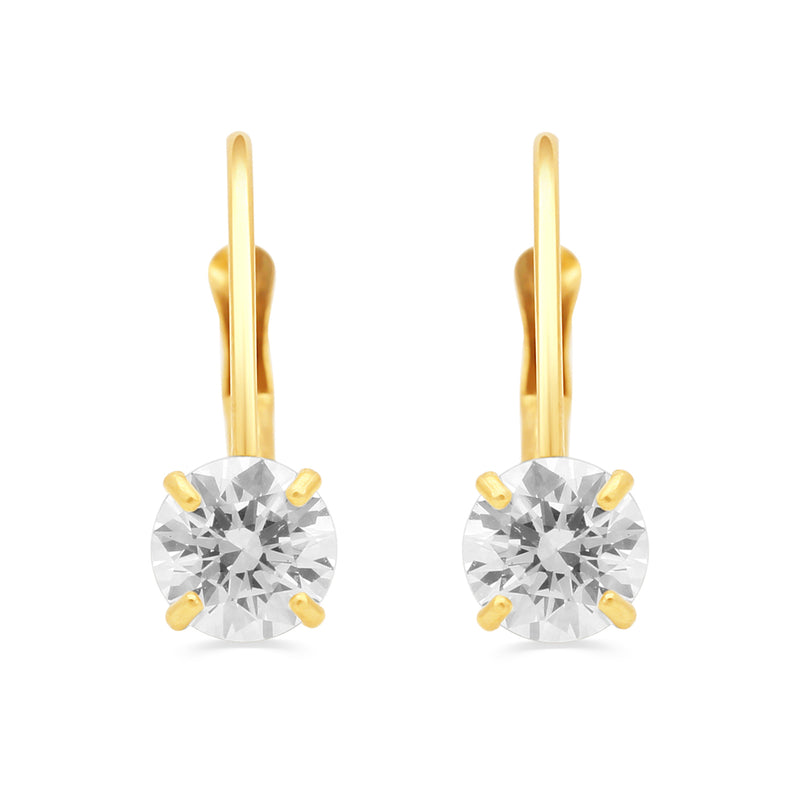 Jewelili Lever Back Earrings with Round Cubic Zirconia in 10K Yellow Gold View 2