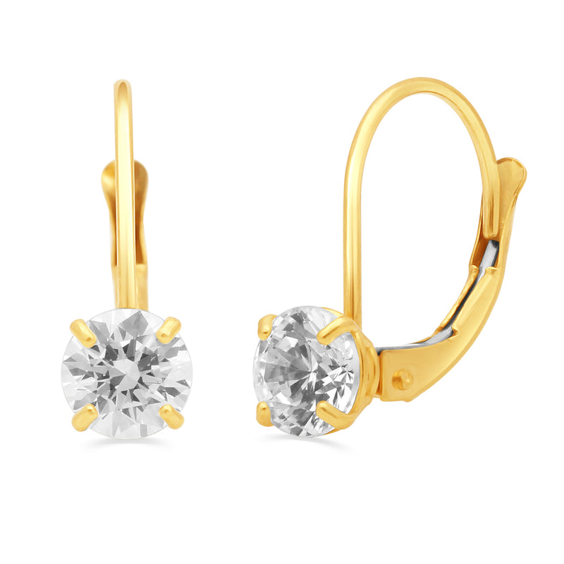 Jewelili Lever Back Earrings with Round Cubic Zirconia in 10K Yellow Gold View 1