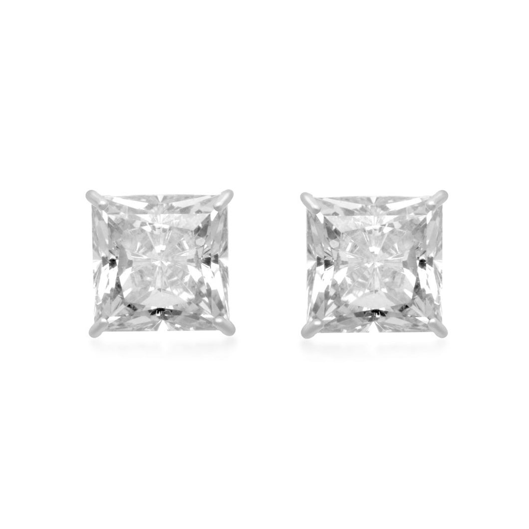 White gold cubic zirconia hot sale stud earrings princess cut