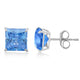 Load image into Gallery viewer, Jewelili Blue Cubic Zirconia Stud Earrings with Princess Cut in 10K Yellow Gold View 1
