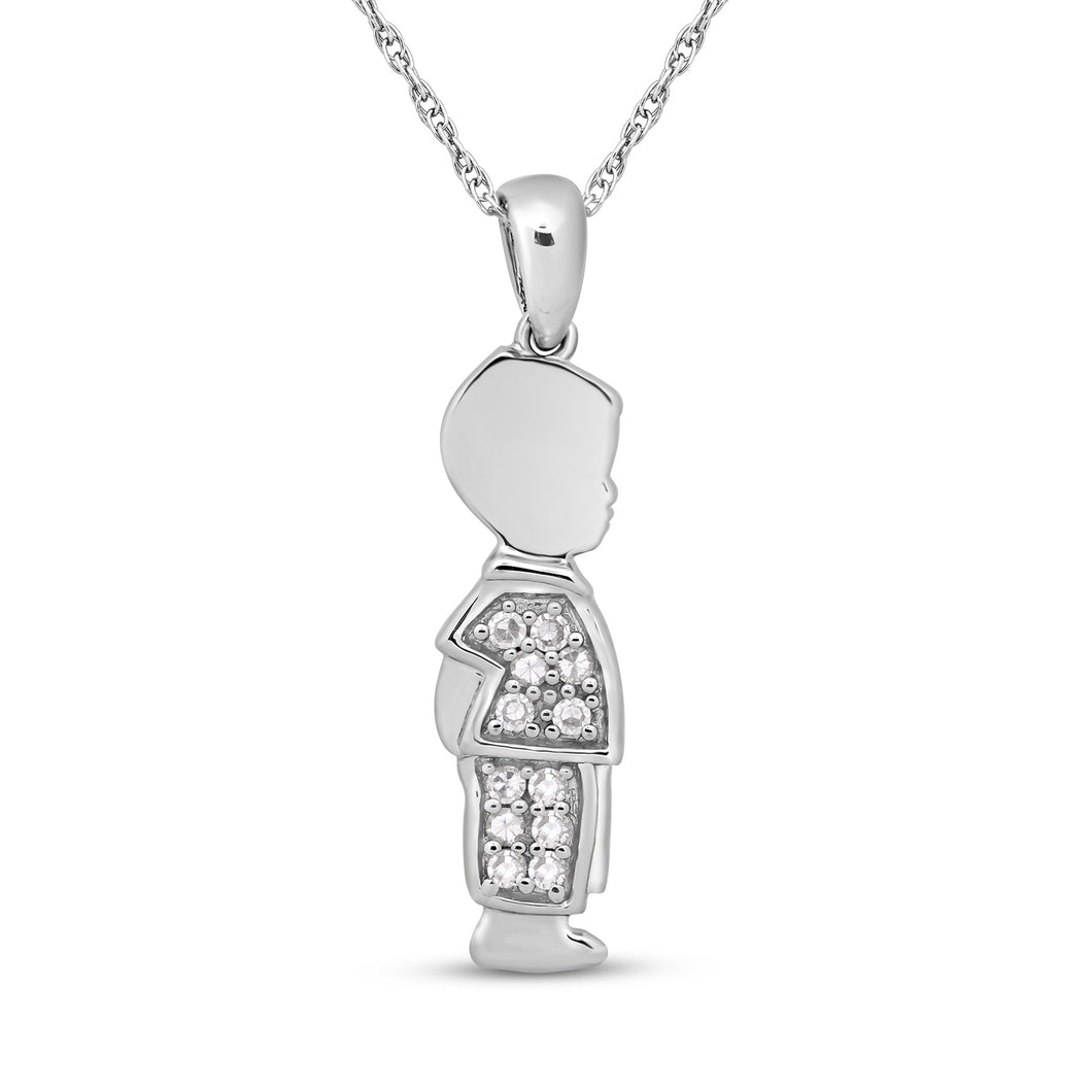 Jewelili Charming Moment Baby Boy Pendant Necklace with Natural White Round Diamonds in Sterling Silver 1/10 CTTW 