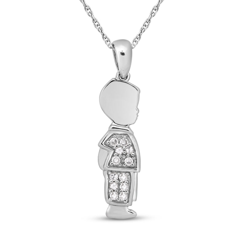 Jewelili Charming Moment Baby Boy Pendant Necklace with Natural White Round Diamonds in Sterling Silver 1/10 CTTW 