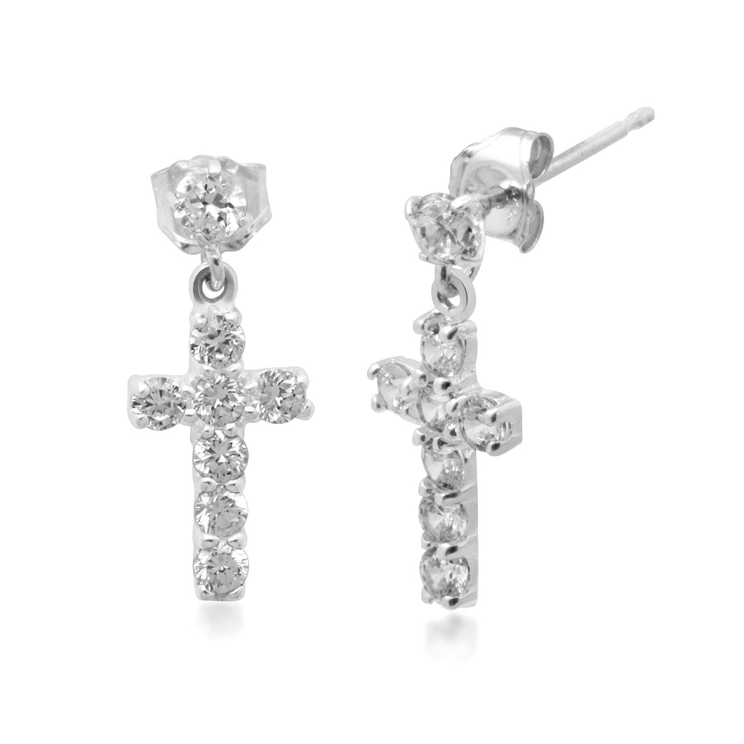 Jewelili Dangle Earrings with Cubic Zirconia in 10K White Gold View 1