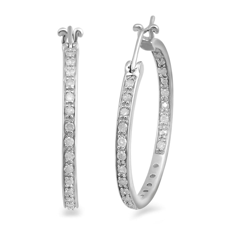 Jewelili Diamond Hoop Earrings in Sterling Silver Jewelry 1/2 CTTW