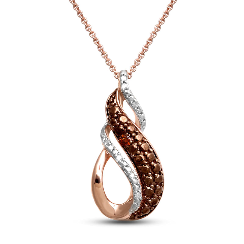 Jewelili Twisted Pendant Necklace with Natural White and Cognac Diamonds in Rose Gold over Sterling Silver View 1