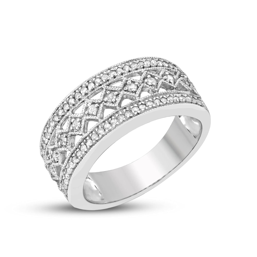 Jewelili Sterling Silver With 1/3 CTTW Natural White Round Diamonds Mu