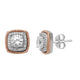 Load image into Gallery viewer, Jewelili Halo Two Tone Earrings with Created White Sapphire in 10K Rose Gold over Sterling Silver View 2

