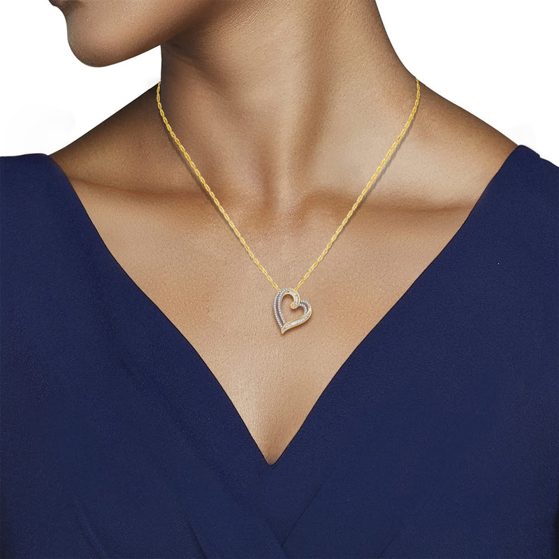 Jewelili Heart Pendant Necklace in 10K Yellow Gold 1/4 CTTW with Natural White Diamonds View 4