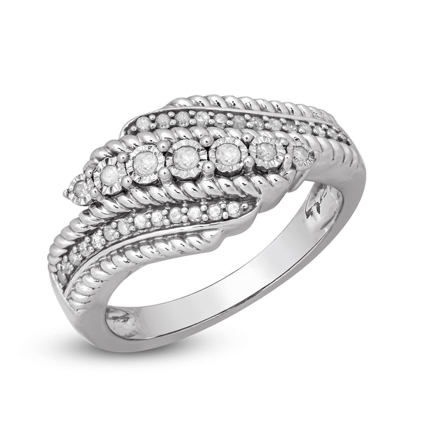 Jewelili Sterling Silver With 1/5 CTTW Natural White Round Diamonds En