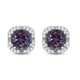 Load image into Gallery viewer, Jewelili Stud Earrings with Round Natural Diamonds and Cushion Created Alexandrite in 10K White Gold 1/10 CTTW View 4
