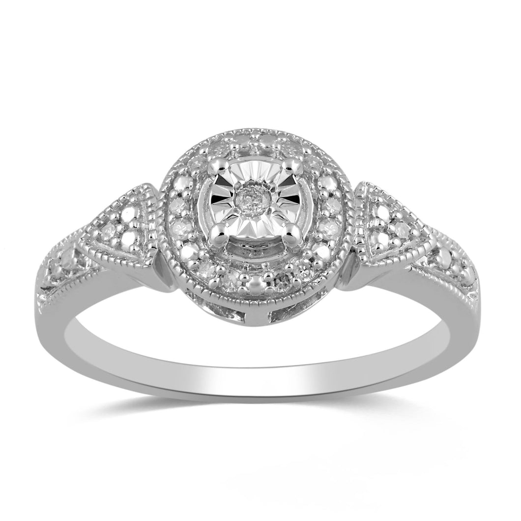 Jewelili Engagement Ring with Natural White Diamond in Sterling Silver 1/10 CTTW