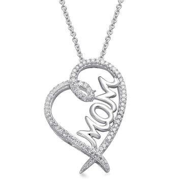 Jewelili Heart, Lock and Key Charm Pendant Toggle Necklace with Natural White Diamond in Sterling Silver 1/5 Cttw