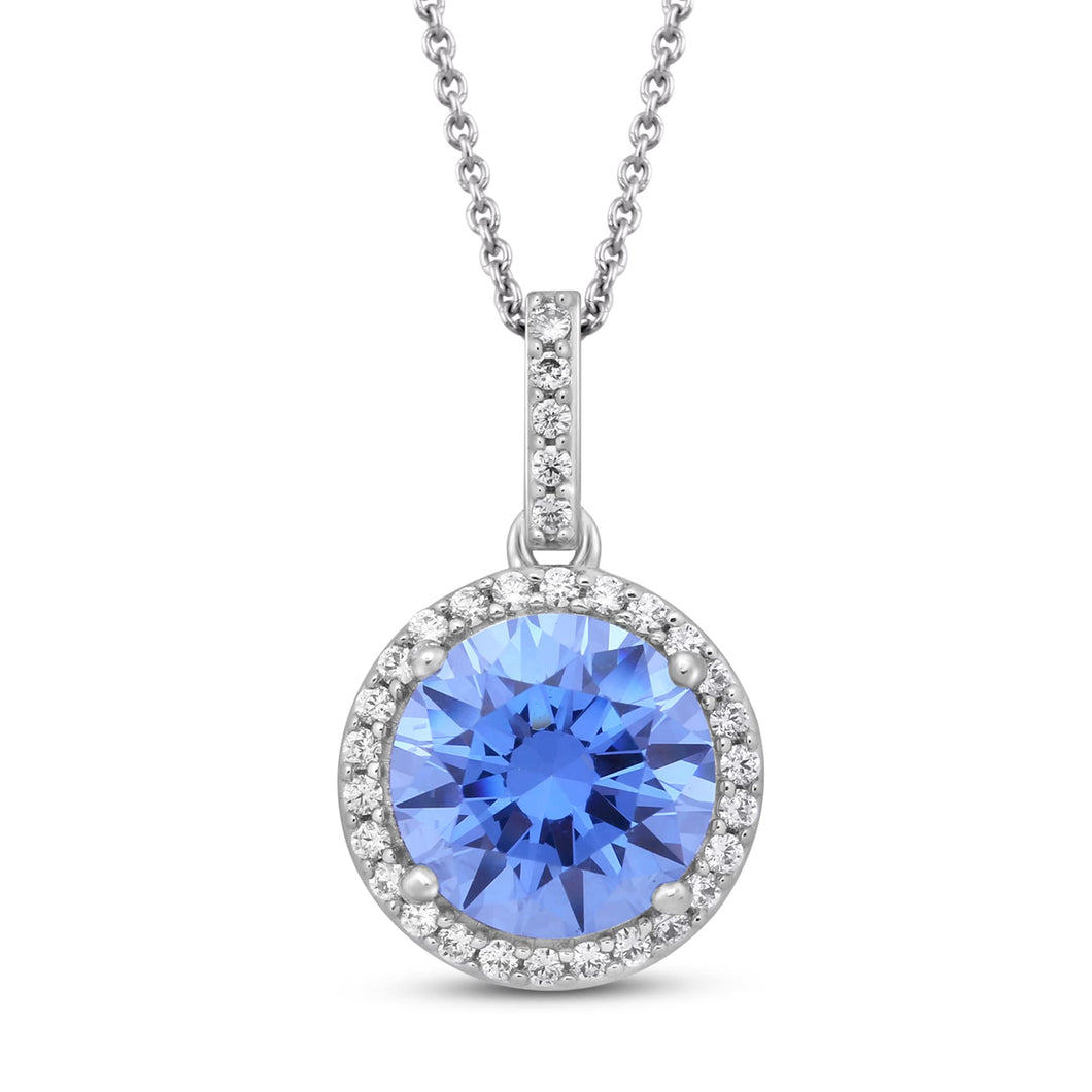 Jewelili Pendant Necklace with Fancy Blue Cubic Zirconia and White Cubic Zirconia in Sterling Silver View 1