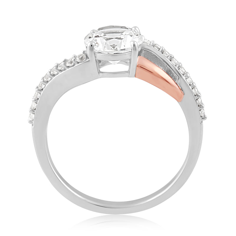 Jewelili Engagement Ring with Created White Sapphire in Rose Gold over Sterling Silver View 4