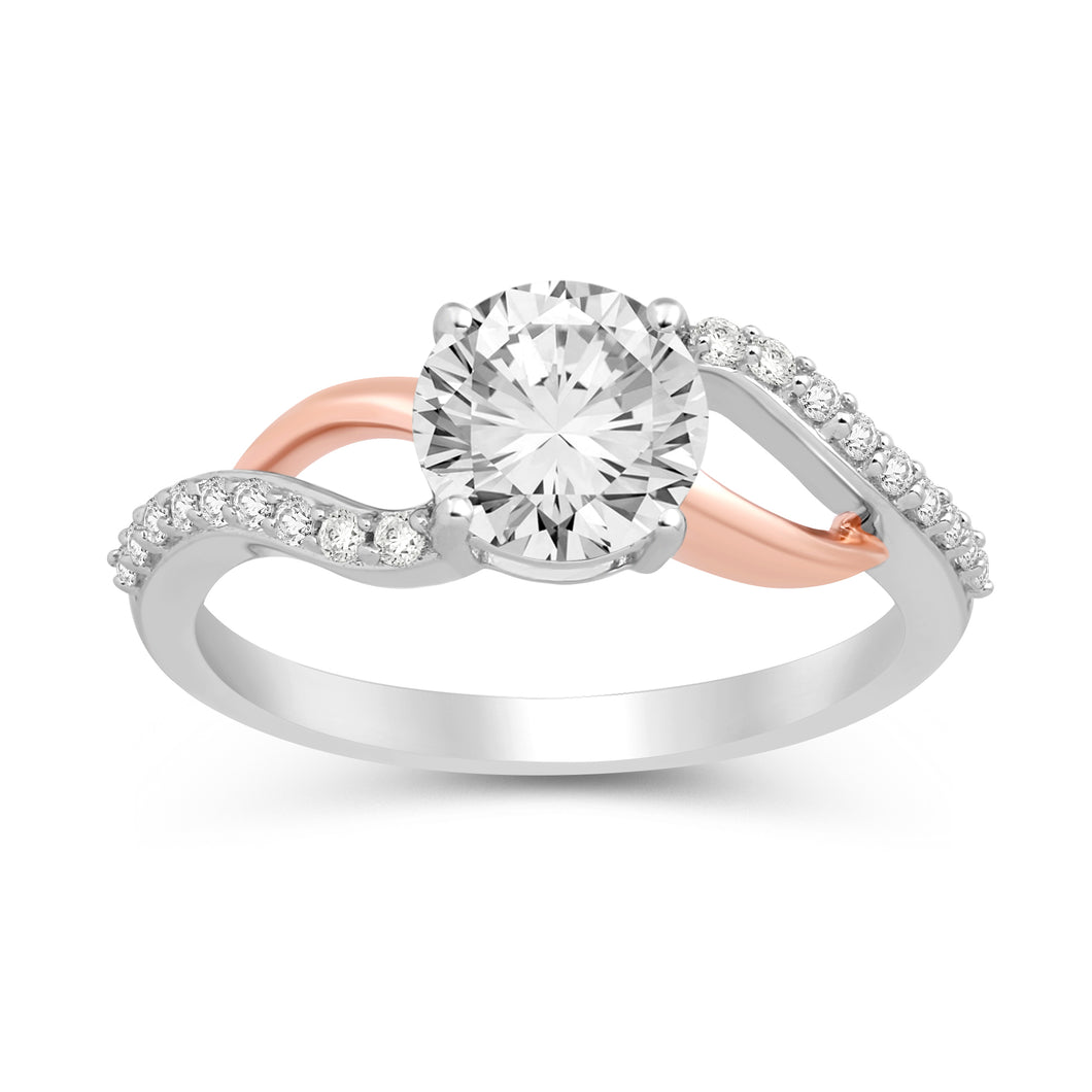 Jewelili Engagement Ring with Created White Sapphire in Rose Gold over Sterling Silver View 1