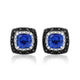 Load image into Gallery viewer, Jewelili Sterling Silver with Cushion Shape Created Blue Sapphire and Treated Black with Natural White Diamonds Stud Earrings
