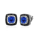 Load image into Gallery viewer, Jewelili Sterling Silver with Cushion Shape Created Blue Sapphire and Treated Black with Natural White Diamonds Stud Earrings
