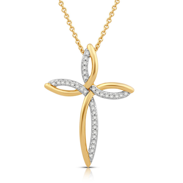 Jewelili Cross Necklace Diamond Jewelry in Yellow Gold Over