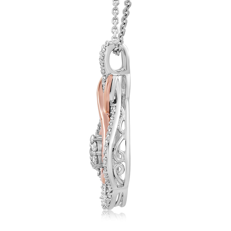 Jewelili Twisted Pendant Necklace with Natural White Round Diamonds in Rose Gold over Sterling Silver 1/4 CTTW View 2