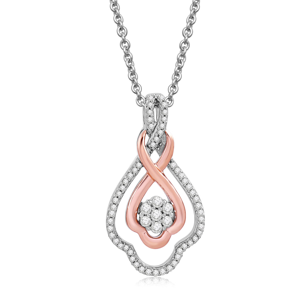 Jewelili Twisted Pendant Necklace with Natural White Round Diamonds in Rose Gold over Sterling Silver 1/4 CTTW View 1