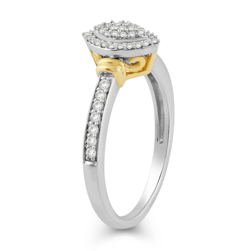 Jewelili 10K White Gold and Yellow Gold With 1/4 CTTW Natural White Diamonds Engagement Ring