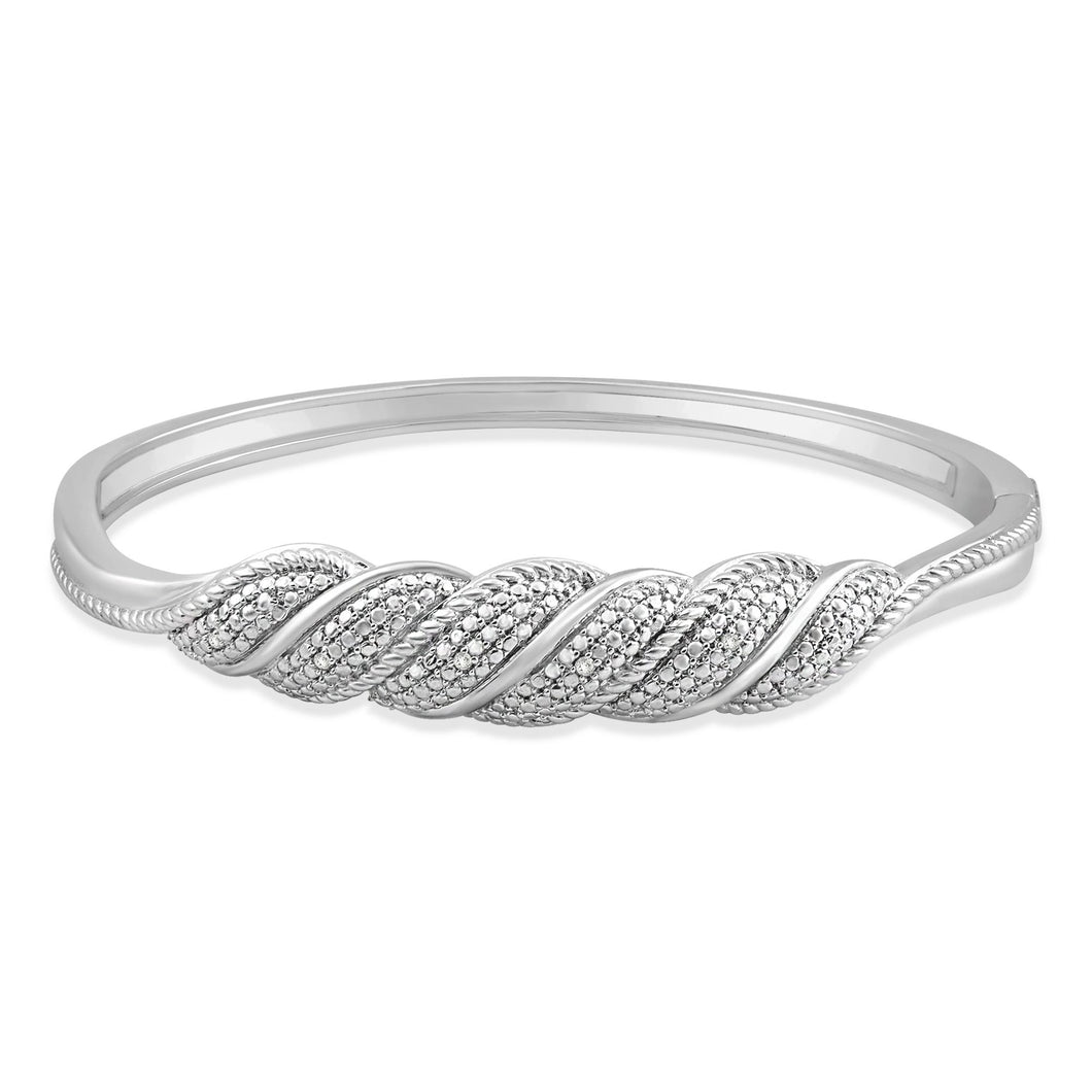 Jewelili Brass with Round Cut White Natural Diamonds Bangle