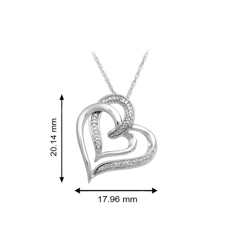 Jewelili Sterling Silver With Natural White Round Diamonds Heart Shape Pendant Necklace