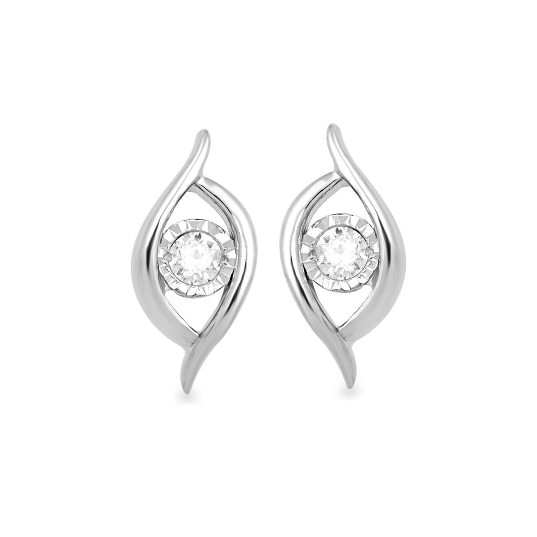 Jewelili Sterling Silver With Diamonds Leaf Stud Earrings