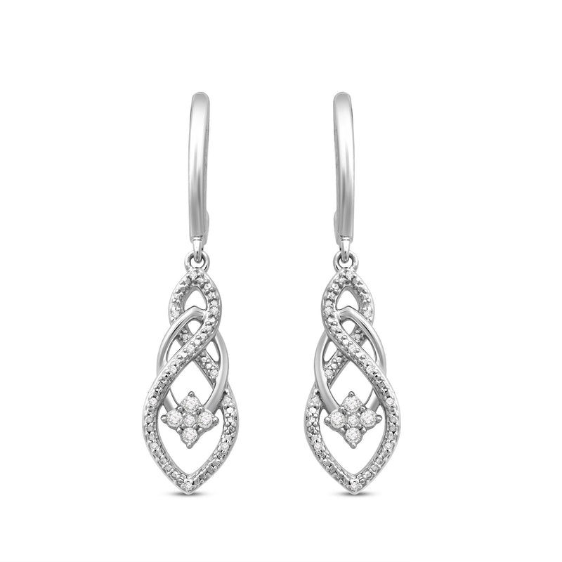 Jewelili Teardrop Drop Earrings with Natural White Diamond in Sterling Silver 1/6 CTTW View 2