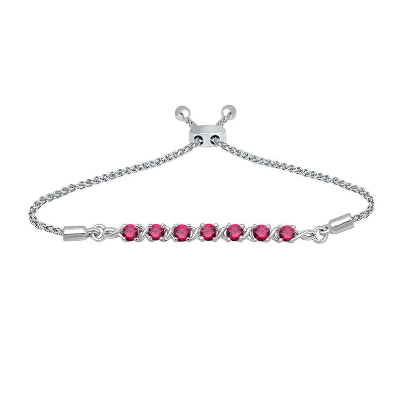 Jewelili Sterling Silver with Round Created Ruby,Created White Sapphire and Created Blue Sapphire Bolo Bracelet Set