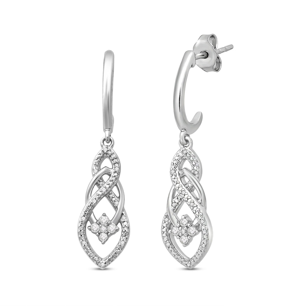 Jewelili Teardrop Drop Earrings with Natural White Diamond in Sterling Silver 1/6 CTTW View 1