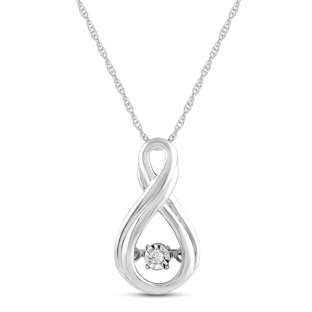 Jewelili Infinity Pendant Necklace with Natural White Round Dancing Diamonds in Sterling Silver View 1