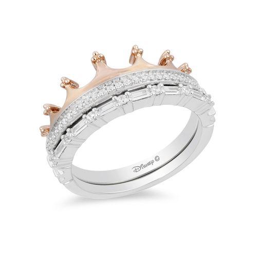 Enchanted Disney Fine Jewelry Sterling Silver and 10K Rose Gold 1/3CTTW Majestic Princess Crown Ring