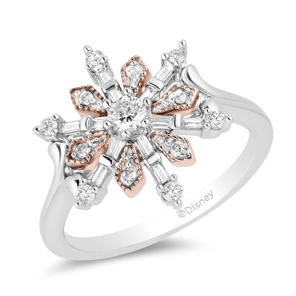 Enchanted Disney Elsa Diamond Snowflake Ring 10K Rose Gold Jewelry 3 8 CTTW Jewelili