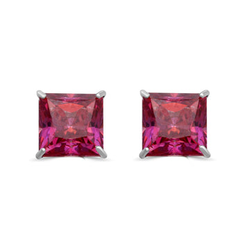 Jewelili 10K White Gold 6 MM Red Cubic Zircon