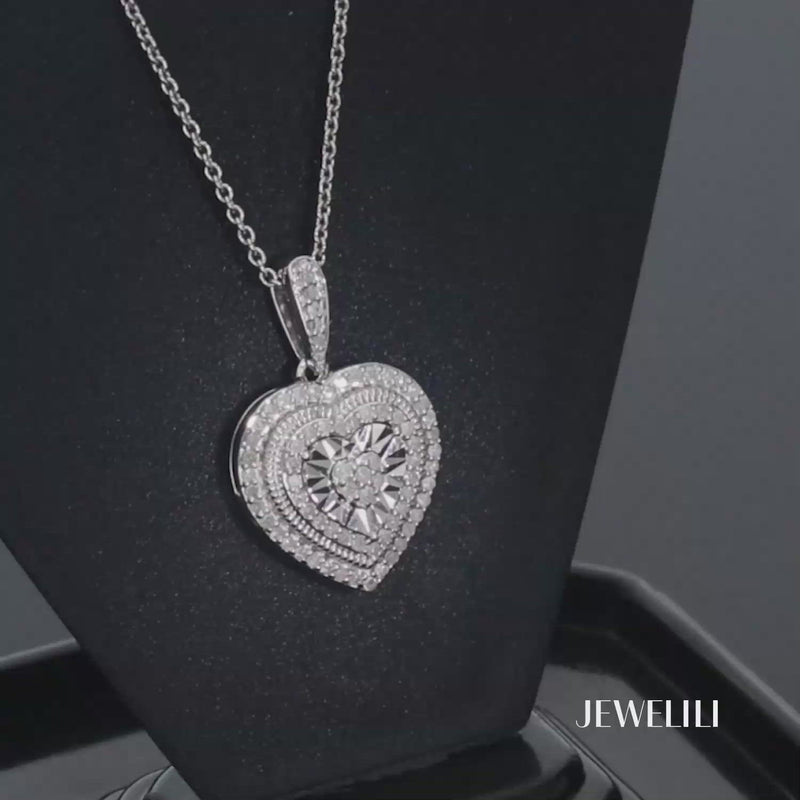 Jewelili Diamond Heart Shape Pendant Necklace Sterling Silver