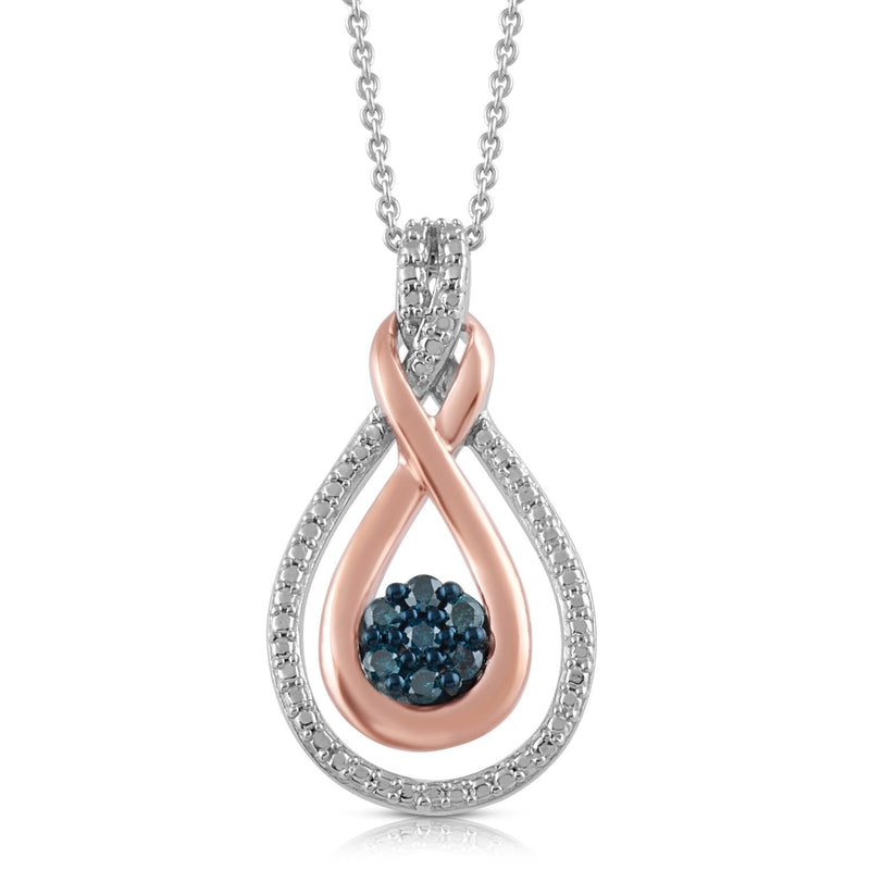 Jewelili Rose Gold Over Sterling Silver With 1/10 CTTW Treated Blue and White Natural Diamonds Swirl Pendant Necklace