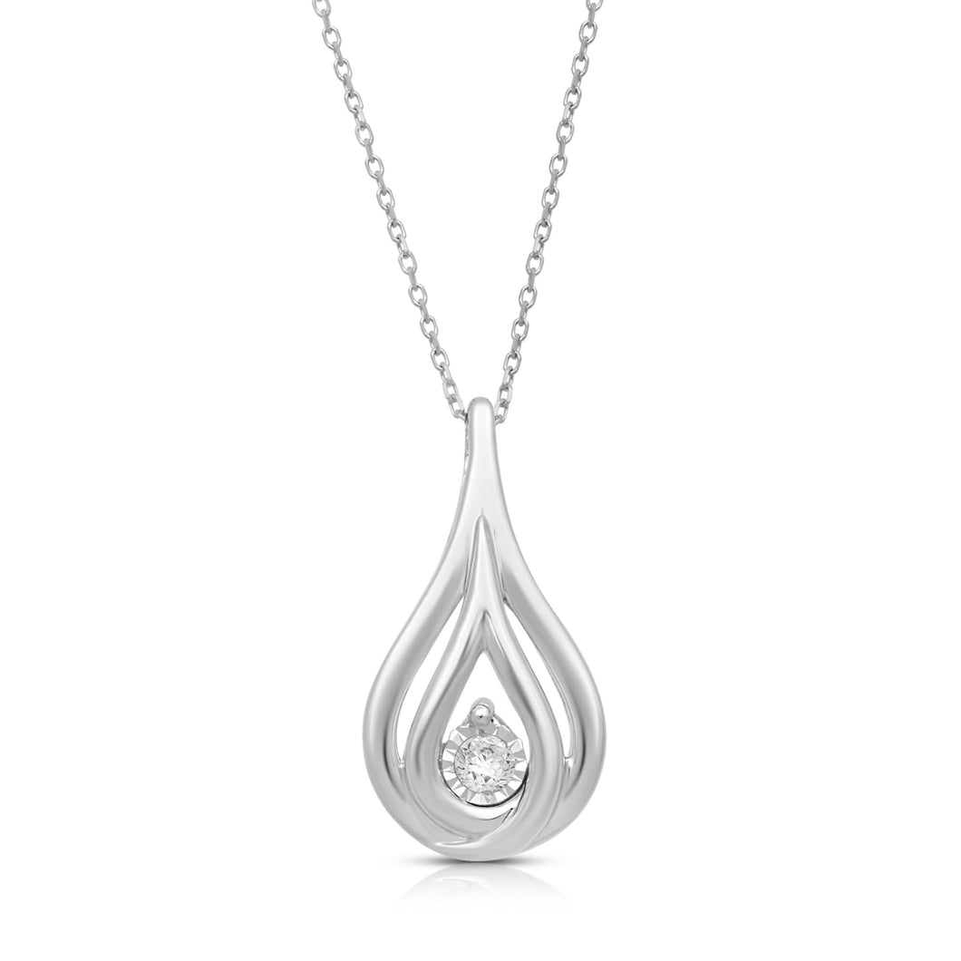 Jewelili Sterling Silver With Natural White Diamonds Teardrop Pendant Necklace